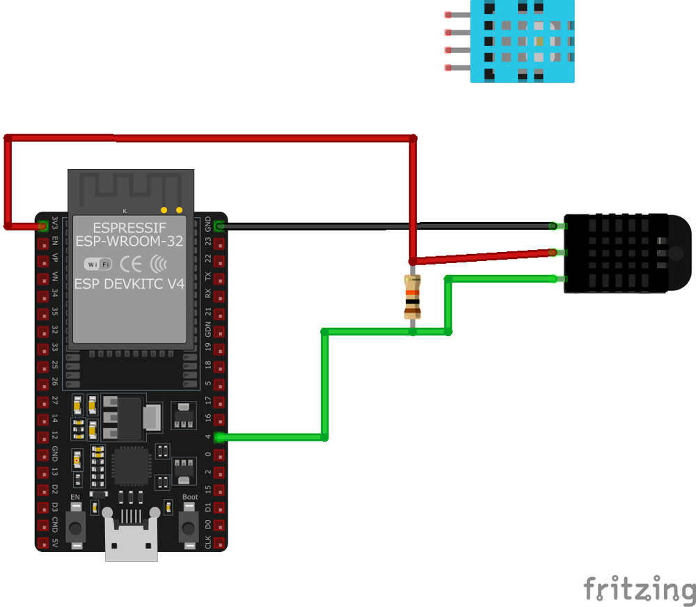 Схема подключения DHT21 к ESP32
