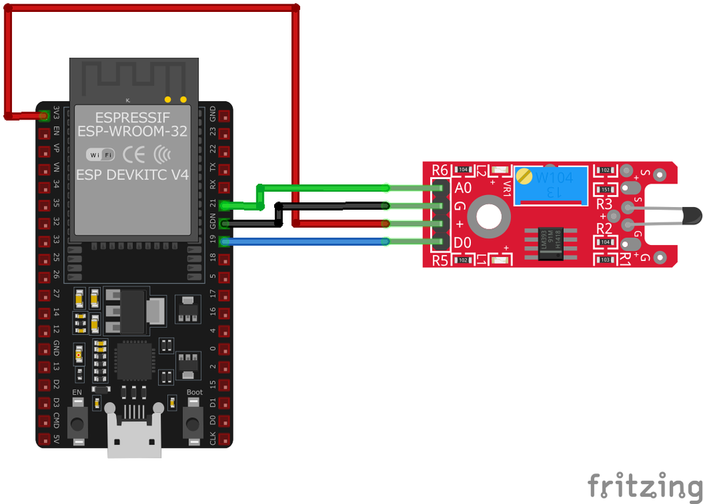 Схема подключения KY-028 к ESP32