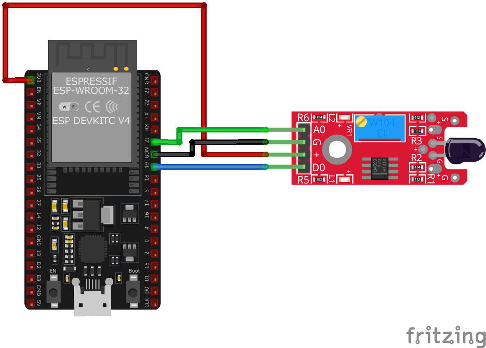 Схема подключения KY-026 к ESP32