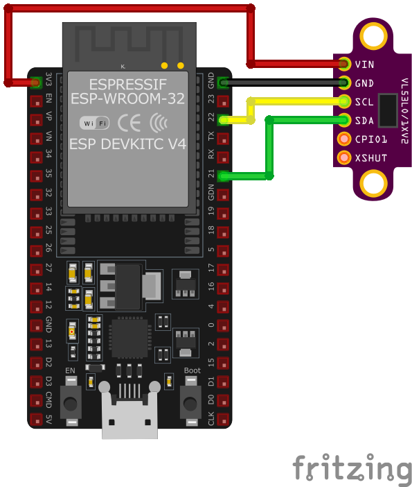 Схема подключения VL53L0X V2 к ESP32
