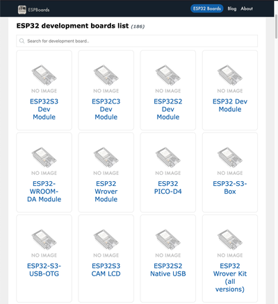 Скриншот списка плат для разработки ESP32